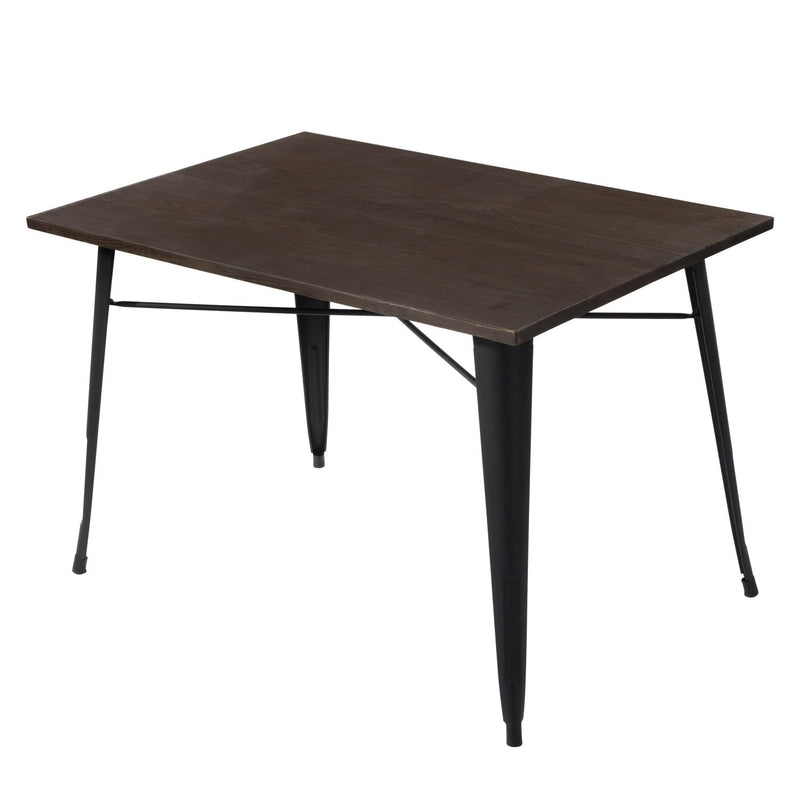 HomyCasa + Industrial Metal 47 Inch Dining Table with Solid Elm Wood Table Top, Tolix Style Rectangle Table