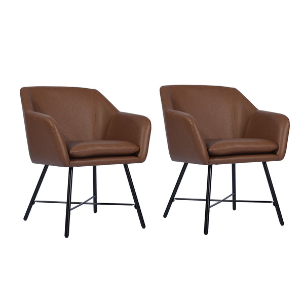 Set of 2 Modern Leather Armchair Accent Chair, Brown