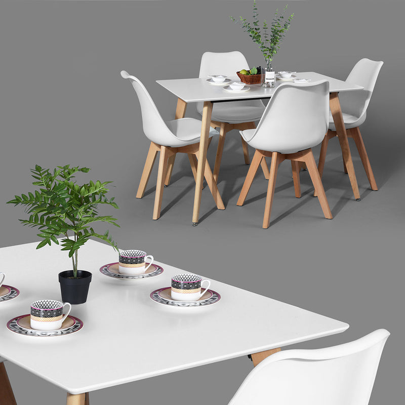 Rectangular dining white table for 4 people with light wood effect legs - ROOKIE SQUARE