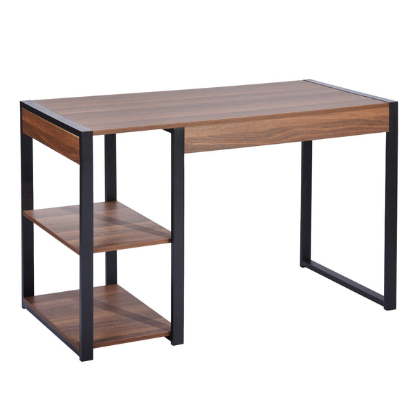 Home Office Desk Wood with Open Shelves Metal Frame