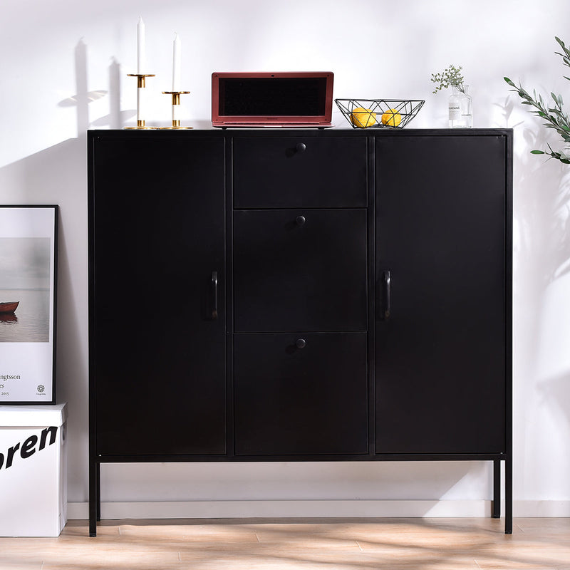 Metal Storage Cabinet Black 2 Door 3 Drawers