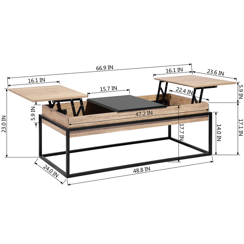 Wood Lift Top Extendable Coffee Table with Storage