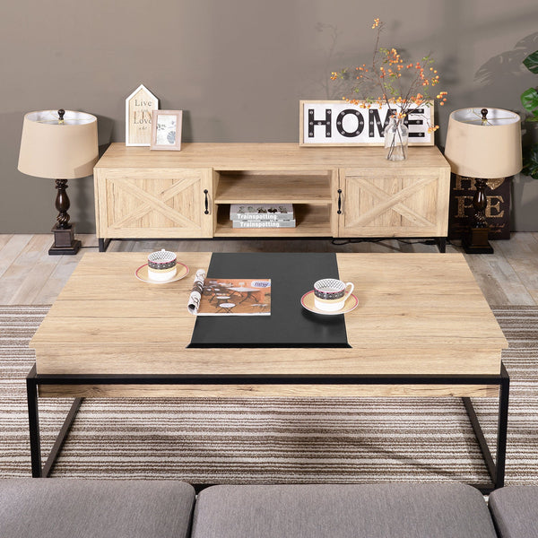 Wood Lift Top Extendable Coffee Table with Storage