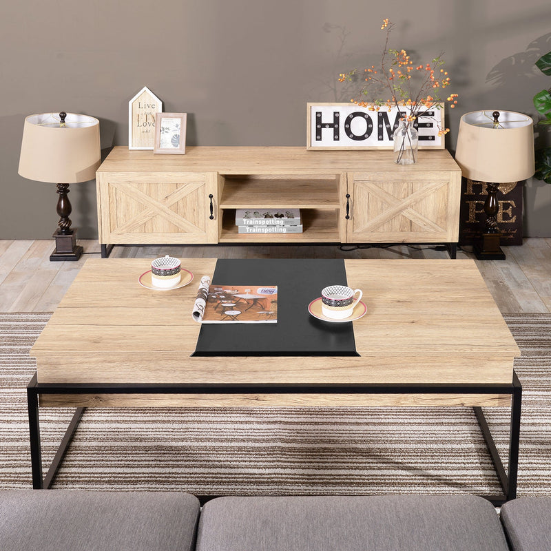 Wood Lift Top Extendable Coffee Table with Storage