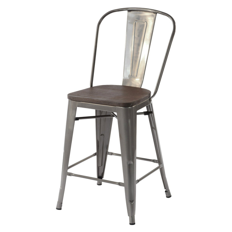 THOCAR  Industrial 24 Inch Metal Counter Height Bar Stools with Wooden Seat