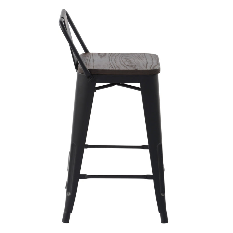 VUSTU 24 Inch Metal Counter Height Bar Stools with Solid Wood Seat