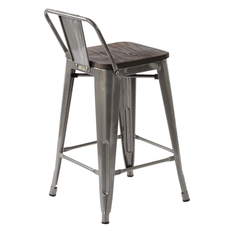 VUSTU 24 Inch Metal Counter Height Bar Stools with Solid Wood Seat