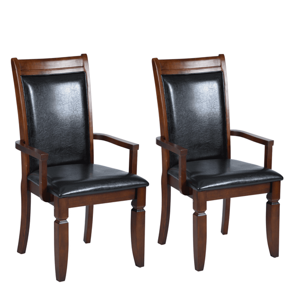 Upholstered Arm Dining Chairs with Solid Wood Legs, Set of 2, Dark Brown