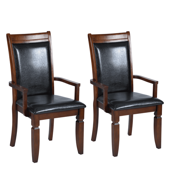 Upholstered Arm Dining Chairs with Solid Wood Legs, Set of 2, Dark Brown