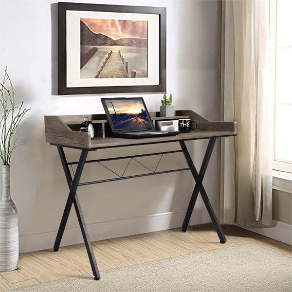 Study Desk with Storage Hutch Shelf, Wood Desk Teens Student Table Writing Laptop Home Office Desk for Small Spaces, Walnut