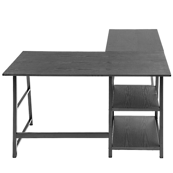 47 inch L-Shaped Corner Computer Desk with Storage Shelf, Black