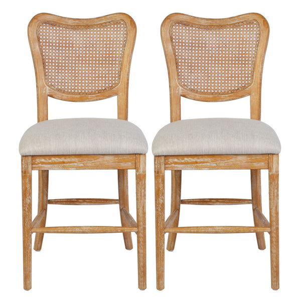 24'' Ratten Counter Stools Set of 2, Distressed Natural Woven, Wood