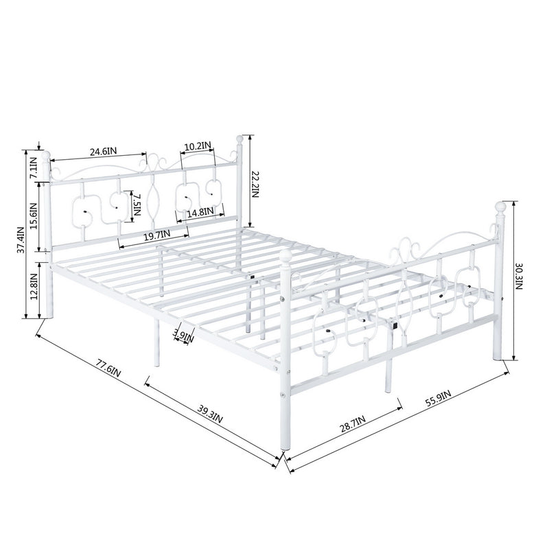 CONWAY 82.7 In. White Metal Platform Bed - Double Size