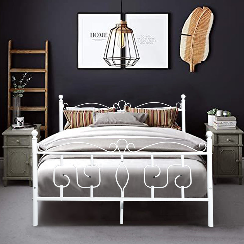 CONWAY 82.7 In. White Metal Platform Bed - Double Size