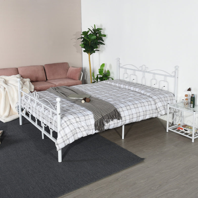 CONWAY 82.7 In. White Metal Platform Bed - Double Size