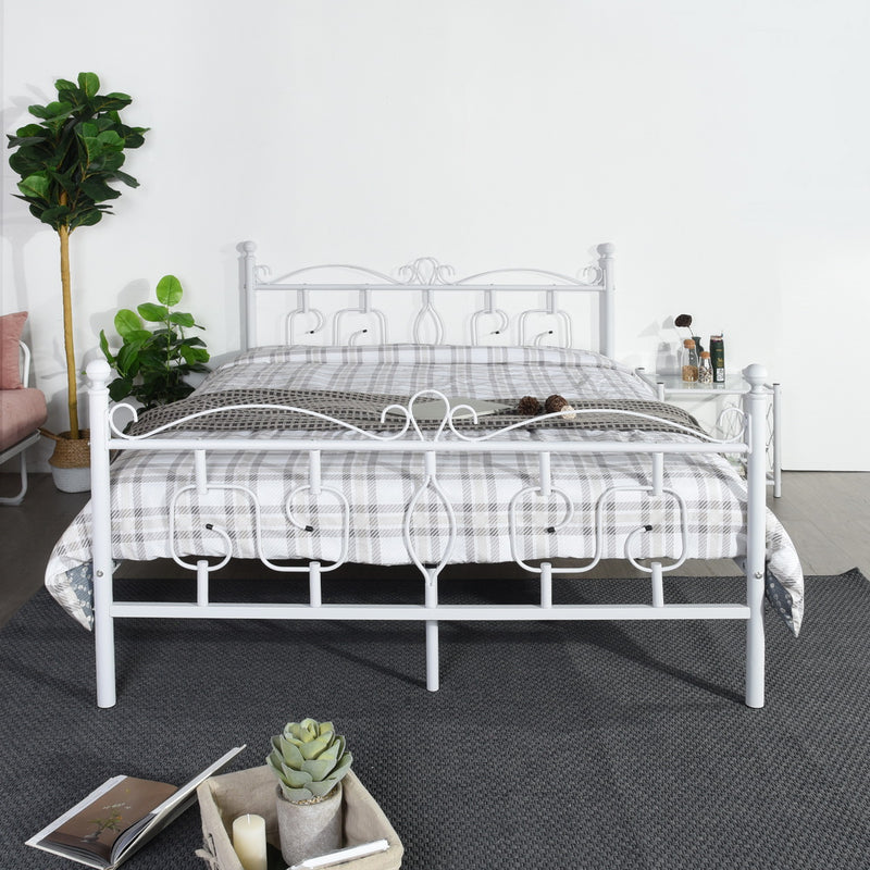 CONWAY 82.7 In. White Metal Platform Bed - Double Size